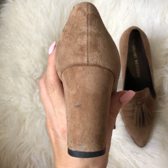 Stuart Weitzman Broom Brown Tassel Suede Block Heel Pumps - Picture 4 of 10